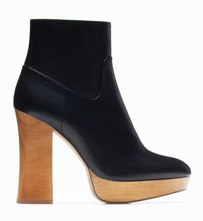 Botines con taco y plataforma de madera de Uterqüe